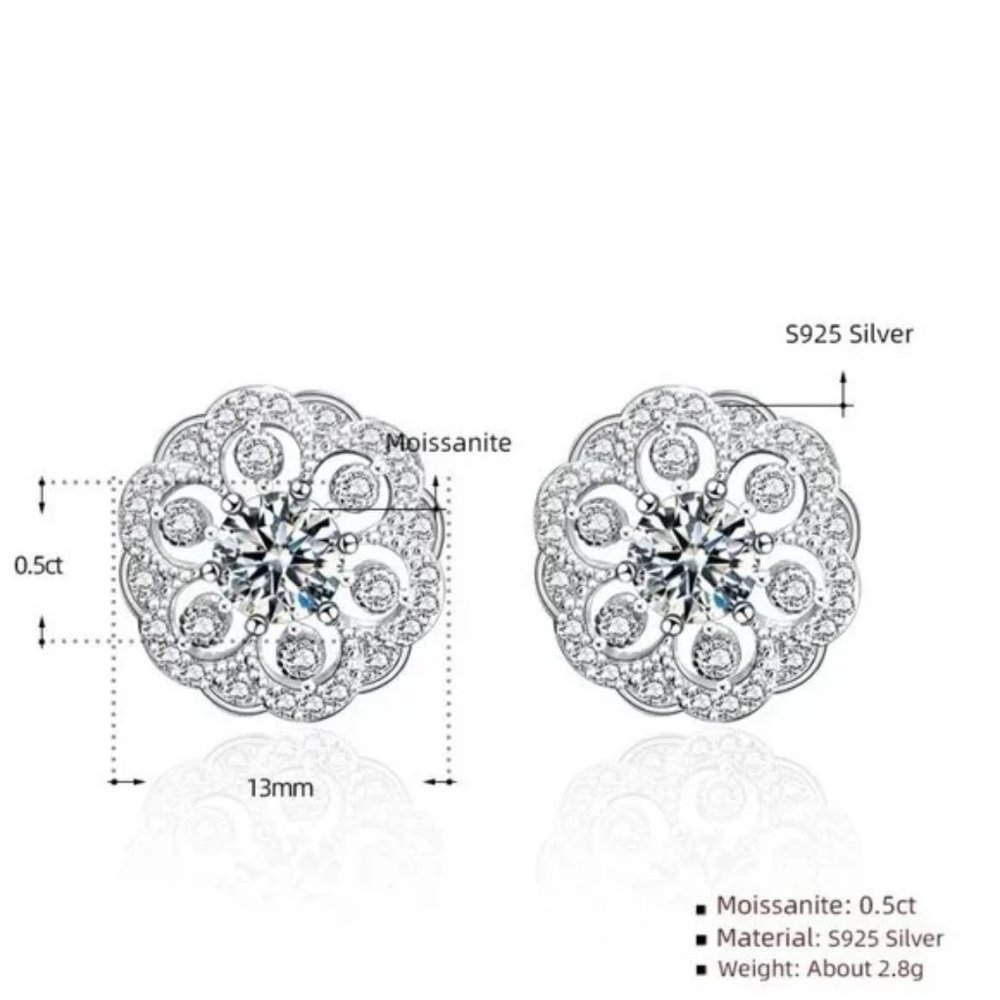 Certified 1ct. t.w. Diamond Moissanite Flower Stud Earrings NEW - Picture 6 of 9